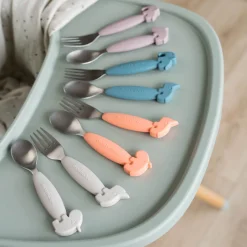 Easy-grip ske- og gaffelsæt - Deer friends - Sand