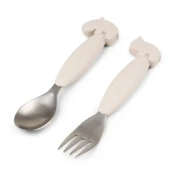Easy-grip ske- og gaffelsæt - Deer friends - Sand