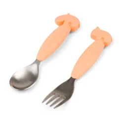 Easy-grip ske- og gaffelsæt - Deer friends - Koral