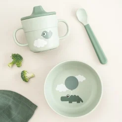 Foodie første spisesæt m/sugekop - Happy clouds - Grøn