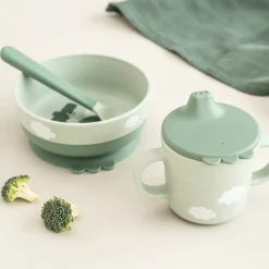 Foodie første spisesæt m/sugekop - Happy clouds - Grøn