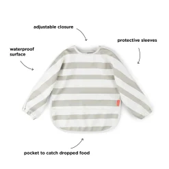 Hagesmæk m/ærmer og lomme - Striber - Sand