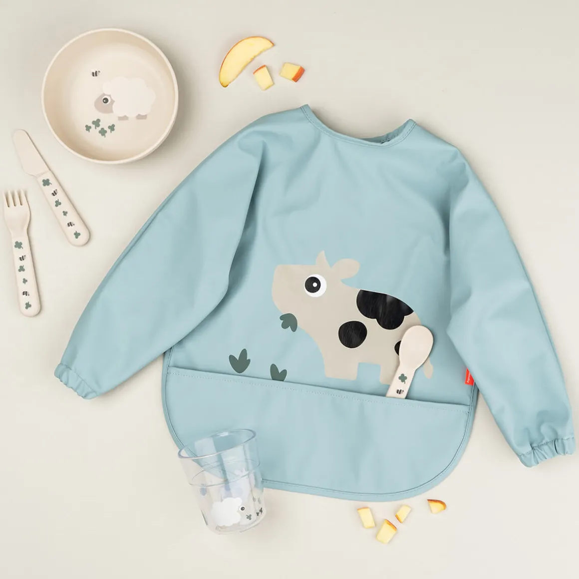 Hagesmæk m/ærmer og lomme - Tiny farm - Blå