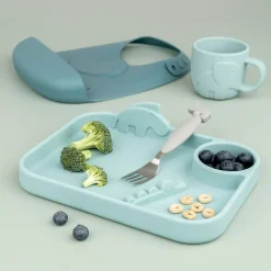 Peekaboo inddelt tallerken - Deer friends - Blå